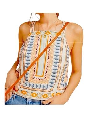 ANTHROPOLOGIE Islander Embroidered Cropped Tank Top, Size 12.